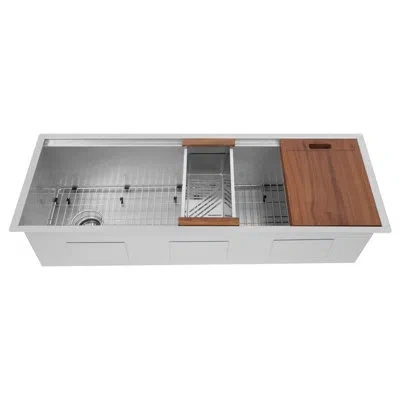 Zline 45 In. Garmisch Undermount Single Bowl Satin Stainless Steel Kitchen Sink With Bottom Grid And Acces In Gray;brown