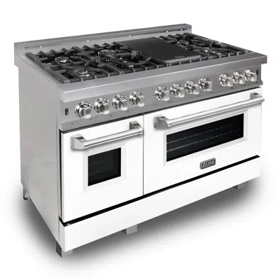 Zline 48 In. 6.0 Cu. Ft. Legacy Dual Fuel Range With 7 Burner Gas Cooktop And 2 Electric Ovens In Satin St In Gold