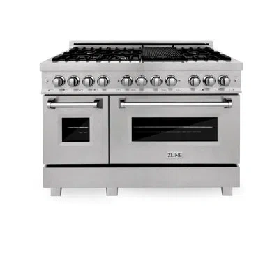 Zline 48 In. 6.0 Cu. Ft. Legacy Dual Fuel Range With Gas Cooktop And 2 Electric Ovens In Satin Stainless S In Black