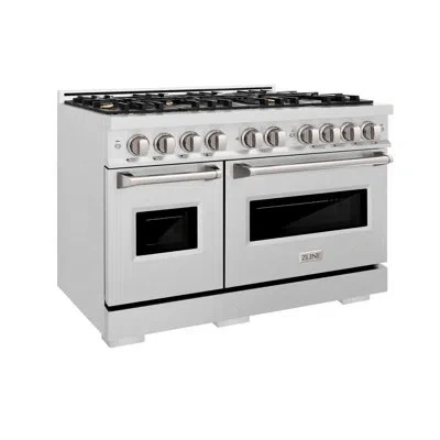 Zline 48 In. 6.7 Cu. Ft. Classic Double Oven Dual Fuel Range In Satin Stainless Steel With 8 Brass Burners In Brass,stainless Steel