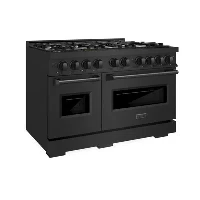 Zline 48 In. 6.7 Cu. Ft. Classic Double Oven Dual Fuel Range With 8 Burner Gas Cooktop In Black Stainless  In Black Stainless Steel
