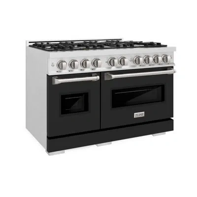 Zline 48 In. 6.7 Cu. Ft. Classic Double Oven Dual Fuel Range With 8 Burner Gas Cooktop In Satin Stainless  In Black
