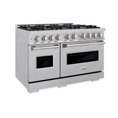 Zline 48 In. 6.7 Cu. Ft. Classic Double Oven Dual Fuel Range With 8 Burner Gas Cooktop In Satin Stainless  In Stainless Steel