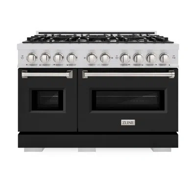 Zline 48 In. 6.7 Cu. Ft. Classic Double Oven Dual Fuel Range With 8 Burner Gas Cooktop In Stainless Steel  In Black