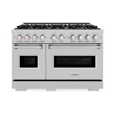 Zline 48 In. 6.7 Cu. Ft. Classic Double Oven Gas Range With 8 Burner Cooktop In Satin Stainless Steel (cgr