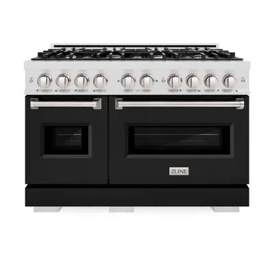 Zline 48 In. 6.7 Cu. Ft. Classic Double Oven Gas Range With 8 Burner Cooktop In Satin Stainless Steel With In Stainless Steel,black Matte