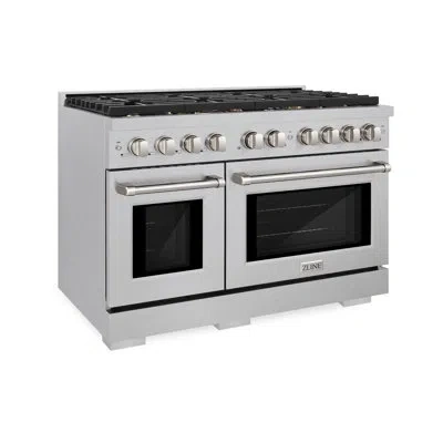 Zline 48 In. 6.7 Cu. Ft. Paramount Double Oven Dual Fuel Range In Satin Stainless Steel With 8 Brass Burne In Brass Burners