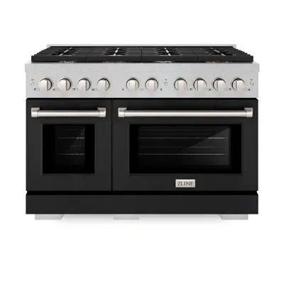 Zline 48 In. 6.7 Cu. Ft. Paramount Double Oven Dual Fuel Range With 8 Burner Gas Cooktop In Satin Stainles In Stainless Steel;black Matte