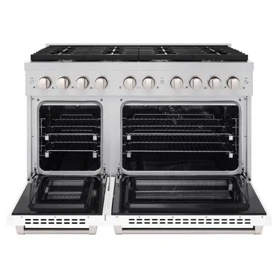 Zline 48 In. 6.7 Cu. Ft. Paramount Double Oven Dual Fuel Range With 8 Burner Gas Cooktop In Stainless Stee In White Matte