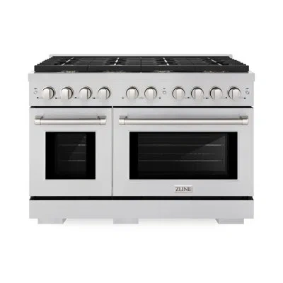 Zline 48 In. 6.7 Cu. Ft. Paramount Double Oven Gas Range In Stainless Steel With 8 Brass Burners (sgr-br-4 In Silver;black