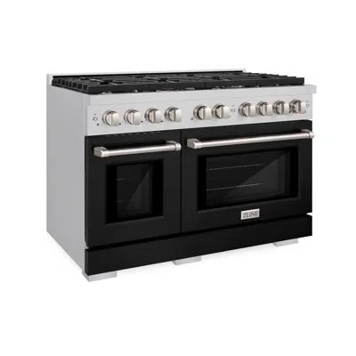 Zline 48 In. 6.7 Cu. Ft. Paramount Double Oven Gas Range With 8 Burner Cooktop In Stainless Steel With Bla In Black Matte