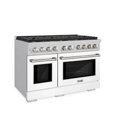 Zline 48 In. 6.7 Cu. Ft. Paramount Double Oven Gas Range With 8 Burner Cooktop In Stainless Steel With Whi