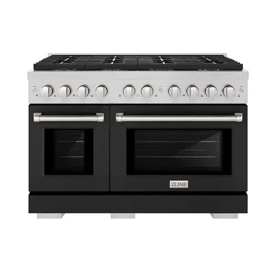 Zline 48 In. 6.7 Cu. Ft. Paramount Gas Range With 8 Burner Duopro™ Cooktop And Dual Ovens With Doors In Stainless Steel,black Matte
