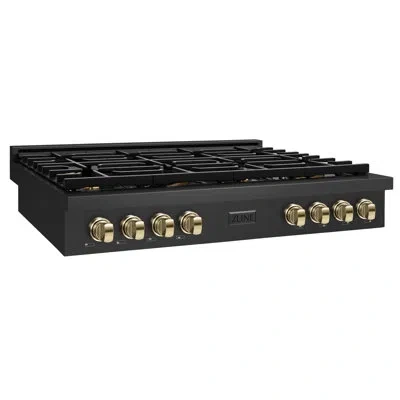 Zline 48 In. Autograph Edition Paramount Gas Rangetop With 8 Burners And Porcelain Cooktop In Black Stainl In Black Stainless,polished Gold