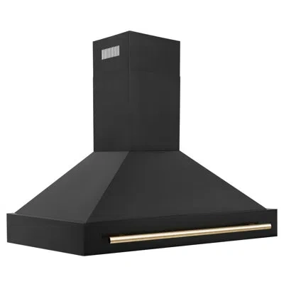 Zline 48 In. Black Stainless Steel Range Hood With Handle In Polished Gold