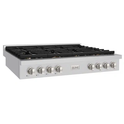 Zline 48 In. Paramount Gas Rangetop With 8 Brass Burners And Porcelain Cooktop In Stainless Steel (srt-br- In Stainless Steel,brass Burners