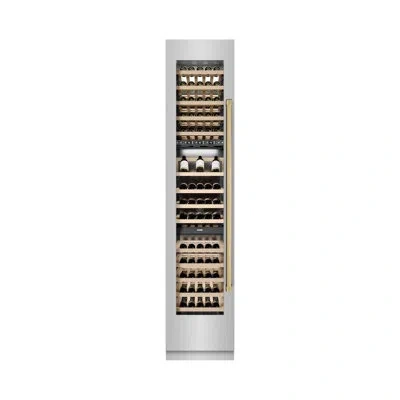 Zline Autograph 18 In. 9.0 Cu. Ft. Triple Zone 68 Bottle Hinge Column Wine Cooler In Stainless Steel With  In Gold