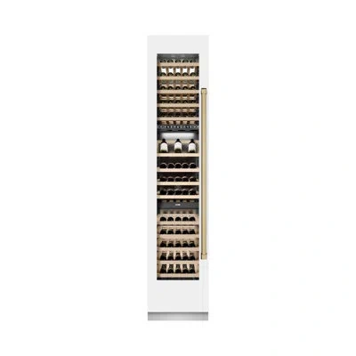 Zline Autograph 18 In. 9.0 Cu. Ft. Triple Zone 68 Bottle Hinge Column Wine Cooler In White Matte With Acce In Bronze