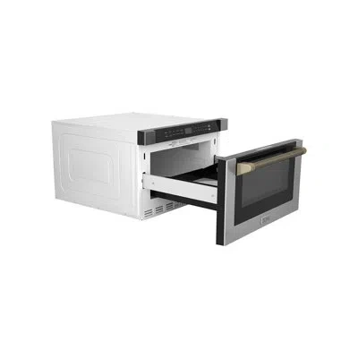Zline Autograph 24 In. 1.2 Cu. Ft. Built-in Microwave Drawer In Stainless Steel And Helix Handle In Champagne Bronze