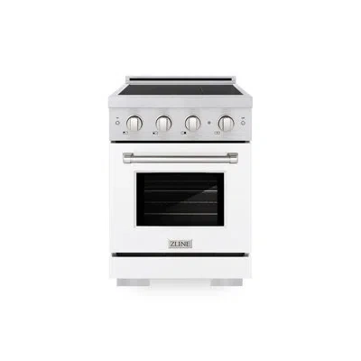 Zline Autograph 24 In. 3.2 Cu. Ft. Paramount Induction Range With 3 Element Cooktop And Electric Convectio In White Matte