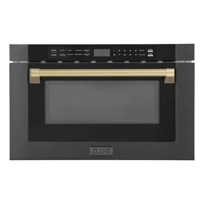 Zline Autograph 24 In. Built-in Microwave Drawer In Black Stainless Steel And Accents In Champagne Bronze