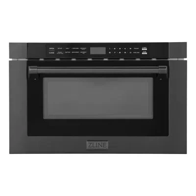 Zline Autograph 24 In. Built-in Microwave Drawer In Black Stainless Steel And Accents In Matte Black