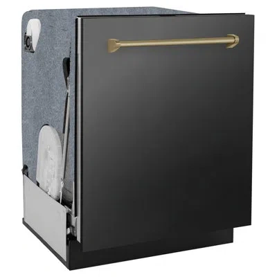 Zline Autograph 24 In. Monument 3rd Rack Black Stainless Dishwasher With Handle, 45dba In Champagne Bronze