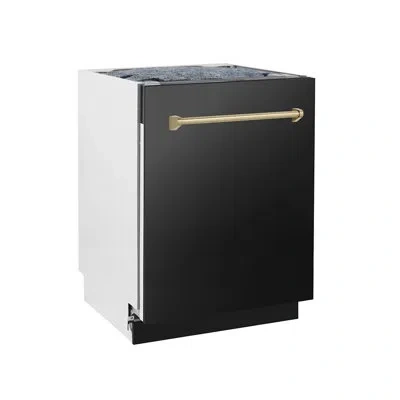 Zline Autograph 24 In. Tallac 3rd Rack Black Stainless Steel Dishwasher With Handle, 51dba In Champagne Bronze