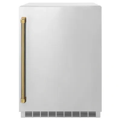 Zline Autograph 24 In. Touchstone 151 Can Beverage Fridge With Solid Stainless Steel Door And Helix Handle In Gold