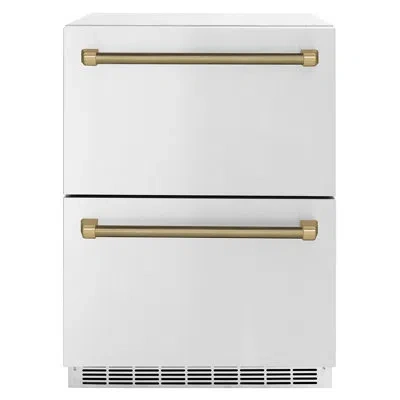 Zline Autograph 24 In. Touchstone 168 Can Outdoor-rated Dual Refrigerator Drawer With Stainless Steel Door In Champagne Bronze