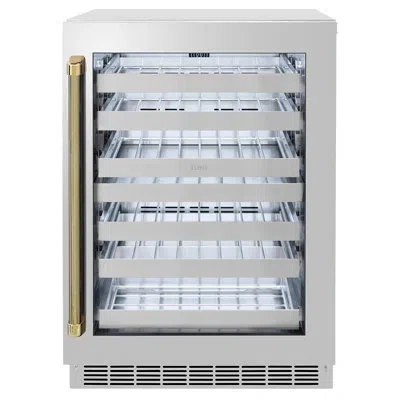Zline Autograph 24 In. Touchstone Dual Zone 44 Bottle Wine Cooler With Stainless Steel Glass Door And Heli In Gold