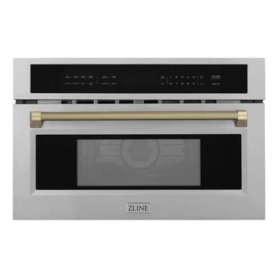 Zline Autograph 30 In. 1.6 Cu Ft. Built-in Convection Microwave Oven In Stainless Steel And Helix Handle In Champagne Bronze