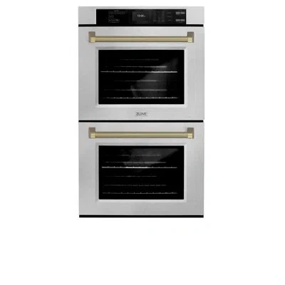 Zline Autograph 30 In. True Convection Double Wall Oven In Satin Steel With Bronze Helix Handles In Champagne Bronze