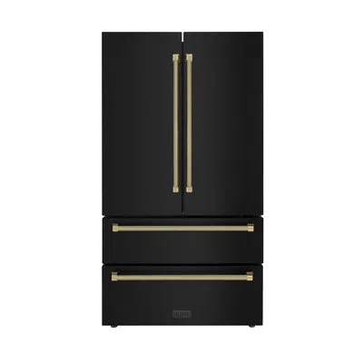 Zline Autograph 36 In. 22.5 Cu. Ft. Counter-depth French Door Refrigerator With Ice Maker In Fingerprint-r In Gold
