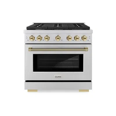 Zline Autograph 36 In. 5.2 Cu. Ft. Paramount Gas Range With 6 Burner Cooktop And Convection Gas Oven In St In Polished Gold