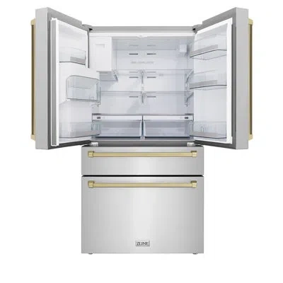 Zline Autograph 36 In. Counter-depth Refrigerator With Water Dispenser & Traditional Handles In Champagne Bronze