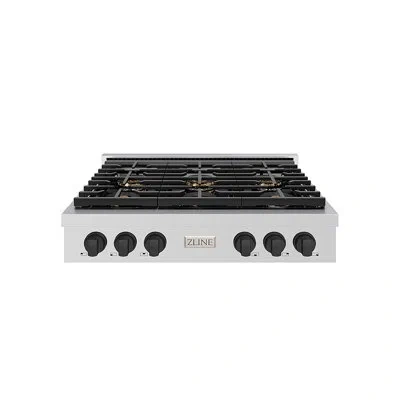 Zline Autograph 36 In. Paramount Gas Rangetop With 6 Burner Duopro™ Cooktop In Stainless Steel And Accents In Matte Black