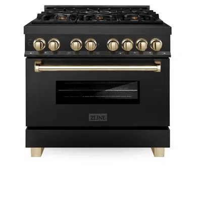 Zline Autograph 36" Legacy Dual Fuel Range & Accents In Champagne Bronze,black Stainless Steel