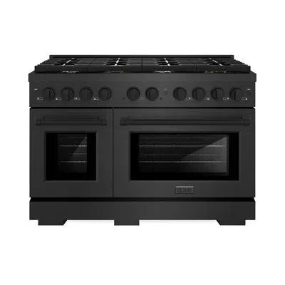 Zline Autograph 48 In. 6.7 Cu. Ft. Paramount Double Oven Dual Fuel Range With 8 Burner Gas Cooktop In Stai In Black Satin