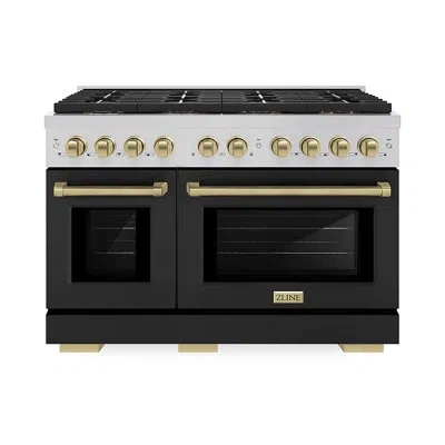 Zline Autograph 48 In. 6.7 Cu. Ft. Paramount Gas Range With 8 Burner Duopro™ Cooktop And Dual Ovens With D In Black Matte,polished Gold