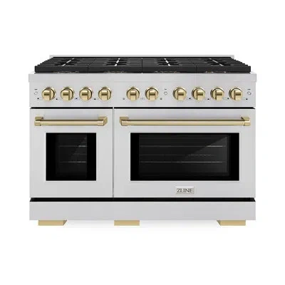 Zline Autograph 48 In. 6.7 Cu. Ft. Paramount Range With 8 Burner Duopro™ Cooktop And Dual Ovens In Stainle In Polished Gold