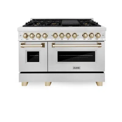 Zline Autograph 48 In. Legacy Dual Fuel Range & Accents In Satin,gold