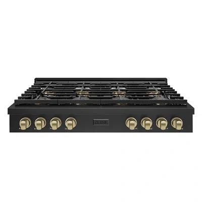 Zline Autograph 48 In. Paramount Gas Rangetop With 8 Burner Duopro™ Cooktop In Black Stainless Steel And A In Polished Gold