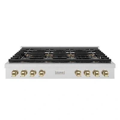 Zline Autograph 48 In. Paramount Gas Rangetop With 8 Burner Duopro™ Cooktop In Satin Stainless Steel And A In Polished Gold