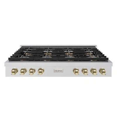Zline Autograph 48 In. Paramount Gas Rangetop With 8 Burner Duopro™ Cooktop In Stainless Steel And Accents In Polished Gold