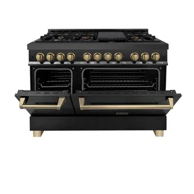 Zline Autograph 48" Legacy Dual Fuel Range In Black Stainless Steel & Accents In Champagne Bronze