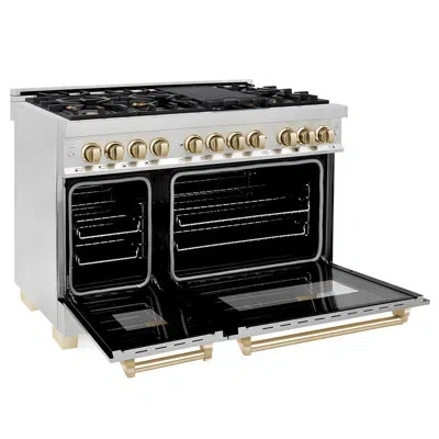 Zline Autograph 48" Legacy Dual Fuel Range W/ 7 Burners & Accents In Gold Stainless Steel