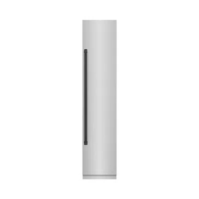 Zline Autograph Edition 18 In. 8.6 Cu. Ft. Hinge Column Freezer With Graphite Gray Interior And Matte Blac In Stainless Steel