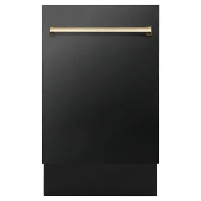 Zline Autograph Edition 18 In. Tallac Series 3rd Rack Top Control Built-in Dishwasher In Black Stainless S In Gold