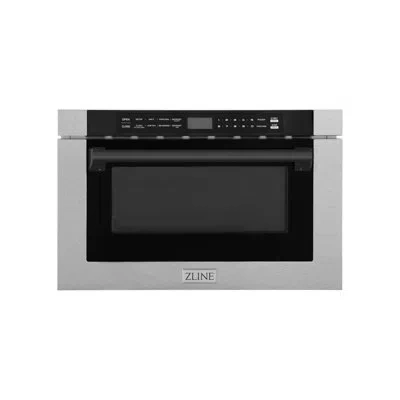 Zline Autograph Edition 24 In. 1.2 Cu. Ft. Built-in Microwave Drawer With A Traditional Handle In Satin St In Matte Black